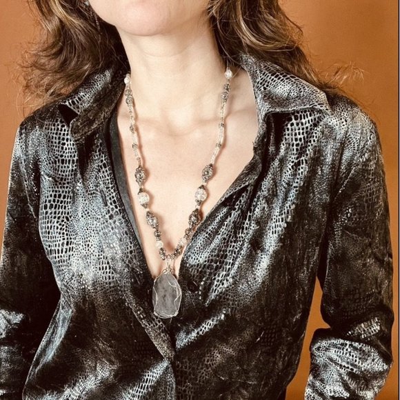 Boutique Smoky Quartz Beaded Handmade Retro Sparkle Silver Necklace - Picture 2 of 6